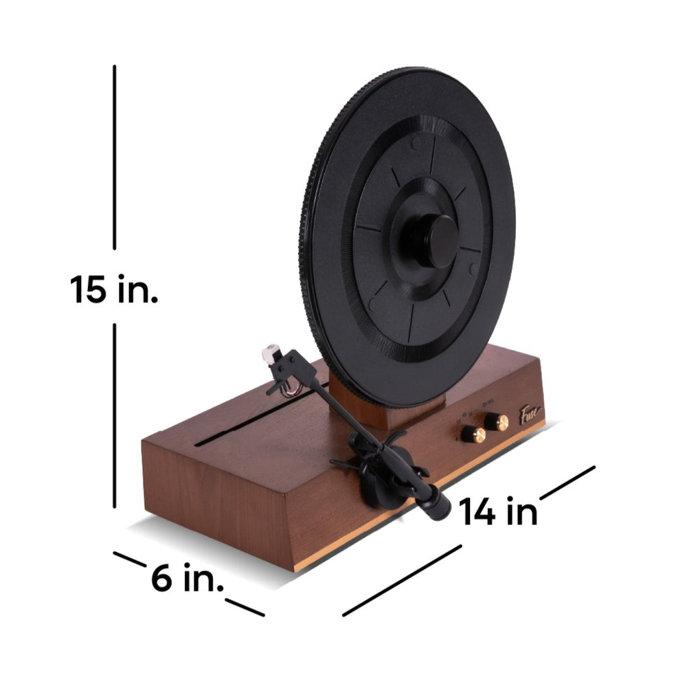 side view of speakerless vertical record player by Fuse Audio